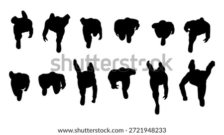 set of people walking top view in city silhouette for architectural men, women and businessman. black shadow plan vector illustration.