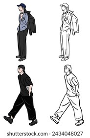 grupo de personas. Caminar. fondo blanco. Estilo de vida de los jóvenes Dibujado a mano color Ilustración 