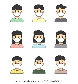 Set of People wear mask icons. 