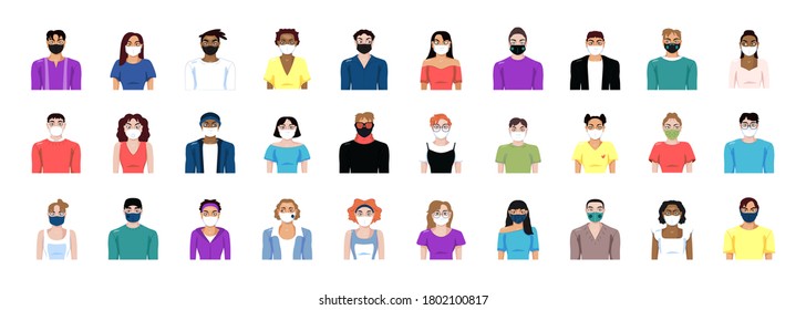 Set of people wearing a face masks wearing a face masks - Vector