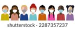 Set of people wearing mask to void coronavirus Diferent races diferent skins colors 