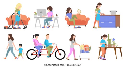 Set of People weekend concepts on white background, flat vector illustration