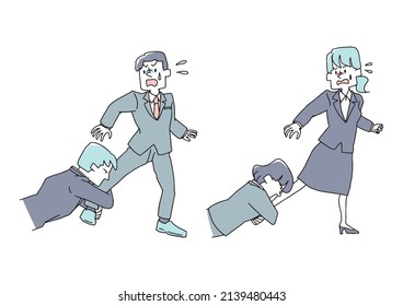 A set of people who are being pulled by others Comical handwritten person Vector, color on line drawing