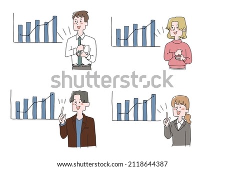 A set of people who are convinced by looking at the data Comical handwritten person illustrations Simple coloring on vector line drawings