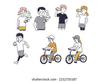  A set of people who enjoy sports Comical handwritten figures Vectors, line drawings and colors