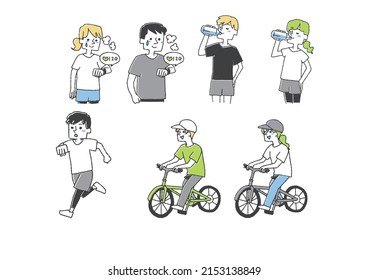  A set of people who enjoy sports Comical handwritten figures Vectors, line drawings and colors