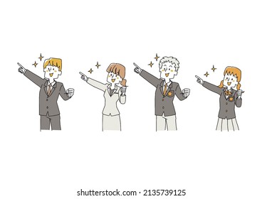 A set of people who set goals, a comical handwritten person, a vector, and simple coloring of line drawings.
