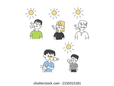  A Set Of People Who Are Hot Under The Scorching Sun, A Comical Handwritten Person Vector, A Warm Line Drawing