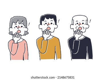 A set of people who realized that they had forgotten something Comical handwritten person Vector, line drawing and color