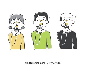 A set of people who realized that they had forgotten something Comical handwritten person Vector, line drawing and color