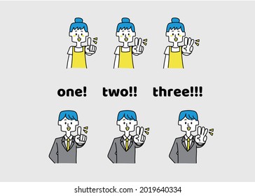 
A set of people who represent numbers with their fingers