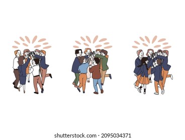 A set of people who succeed in collaboration and share joy Office casual, formal, student variations