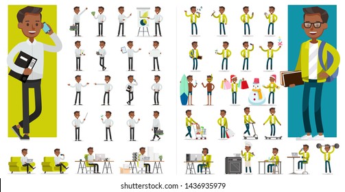 Set of people working and lifestyle character vector design. Presentation in various action with emotions, running, standing and walking. 