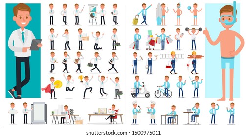 Set of people working and lifestyle character vector design. Presentation in various action with emotions, running, standing and walking. no2