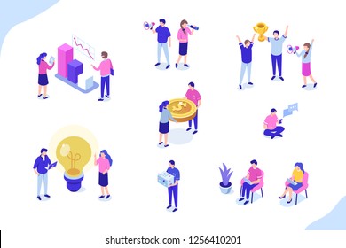 Set of people working together. Can use for web banner, infographics, hero images. Flat isometric vector illustration isolated on white background.