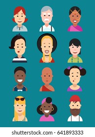 Set of people's faces expressing different emotions. Vector illustration