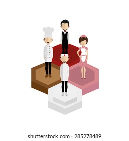 Set of peoples. Vector women, men character  (cooks)