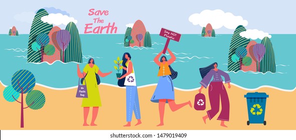 Set of people,use recycle bag and Say no Plastic bag. concept save the Earth and Earth day,Vector illustration in the flat style