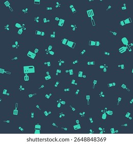 Set Pepper, Barbecue spatula, Electric mixer and Crossed fork and spoon on seamless pattern. Vector