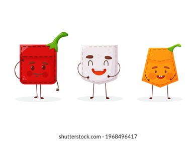Set pepper garlic pumpkin shaped patch pocket. Character pocket pepper garlic pumpkin. Cartoon style. Isolated 