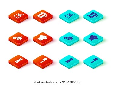 Set Pepper, Meat chopper, Covered with tray, Chef hat, Electric kettle and Manual coffee grinder icon. Vector