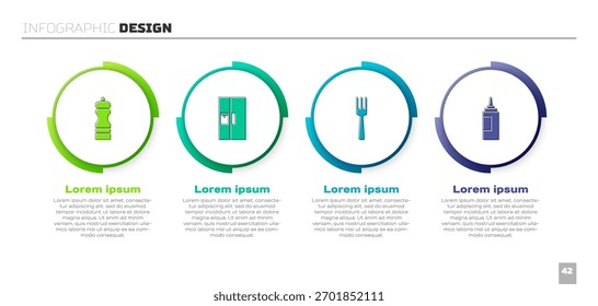 Set Pepper, Refrigerator, Fork and Sauce bottle. Business infographic template. Vector