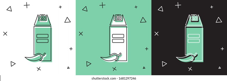 Pfefferspray einzeln auf weißem und grünem, schwarzem Hintergrund setzen. OC-Gas. Capsicum selbst verteidigt Aerosol. Vektorillustration-Illustration