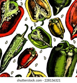 Set of  peppers. Illustrations. Vector. The template can be used for packaging, printing on cups, bags, wallpaper, textiles.