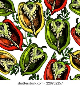 Set of  peppers.  Illustrations. Vector. The template can be used for packaging, printing on cups, bags, wallpaper, textiles.