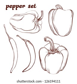 set of peppers in line