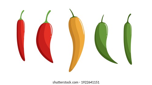 Set of peppers on a white background. Red, yellow, green. Vegetables