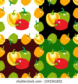 Set peppers patterns on different background, wrapping paper, seamless pattern, vector textile fabric print vector illustration.
