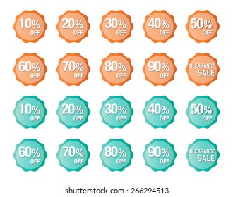 Set of percent discount sign icons, sale symbol, stars stickers