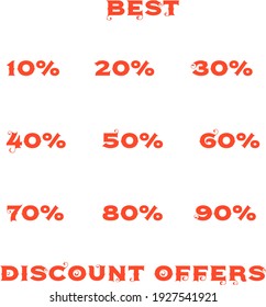 set of percentage, Best Discount Offer, Sale, 10% to 90%, Vector Illustration