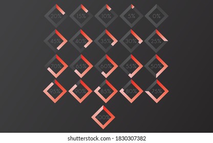 Set of percentage diagram circles. Percent countdown for webdesign and info graphic template. User interface UI design indicator or loader for banner, website, statistics and presentations. 