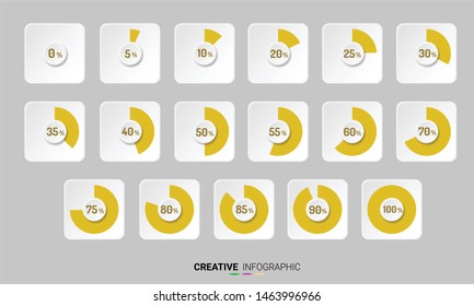 Set of percentage diagrams from 0 to 100 ready-to-use for web design, user interface (UI). 