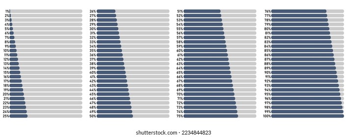 Set of percentage diagrams from 0 to 100 for infographics. Vector illustration. Eps 10.