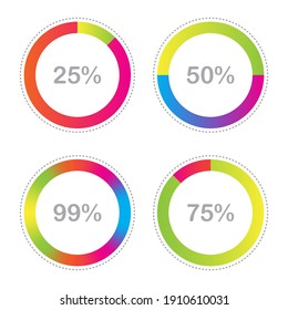 Set of percentage diagrams, colorful round infographic elements, vector illustration.
