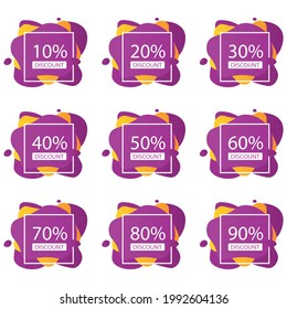 Set of percentage discount banners icons.10,20,30,40,50,60,70,80,90 percent sale Vector illustration eps 10.