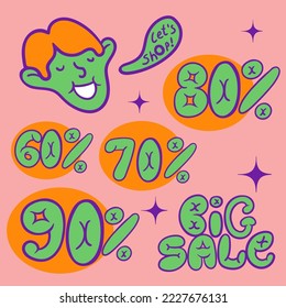 establecer el descuento porcentual en el estilo plano de la caricatura