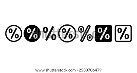 set of percentage icon symbol sign vector design black white color outline black fill illustration collection isolated