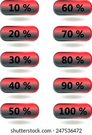 Set of percentage labels - Vector image - Red
