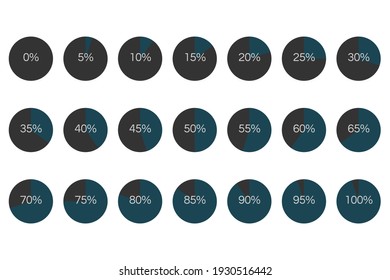 Set of Percentage Meter for Report Progress, 
Icon loader 0, 5, 10, 15, 20, 25, 30, 35, 40, 45, 50, 55, 60, 65, 70, 75, 80, 85, 90, 95, 100, 
Blue Color Loader Indicator Vector 