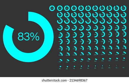 Set of Percentage Meter for Report Progress, 
Icon loader 0 to 100, 5, 10, 15, 20, 25, 30, 35, 40, 45, 50, 55, 60, 65, 70, 75, 80, 85, 90, 95, 100, 
Silhouette Loader Indicator Vector 