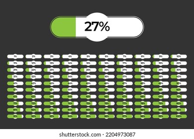 Set Of Percentage Progress Bar Diagrams Meters Ready-to-use For Web Design, User Interface UI Or Infographic - Indicator With Green Color