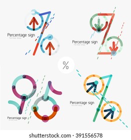 Conjunto de signos porcentuales, diseño plano. Estilo lineal