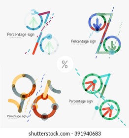 Set of percentage signs, flat design. Linear style