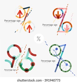 Conjunto de signos porcentuales, diseño plano. Estilo lineal