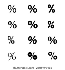 Set of percentage symbols. Twelve different percent signs. Vector illustration.