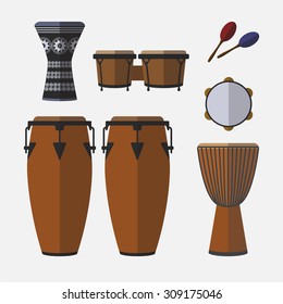 Set of percussion instruments. Flat icon